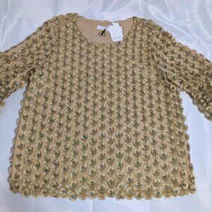 Calvin Klein Gold Embellished Blouse, Size L